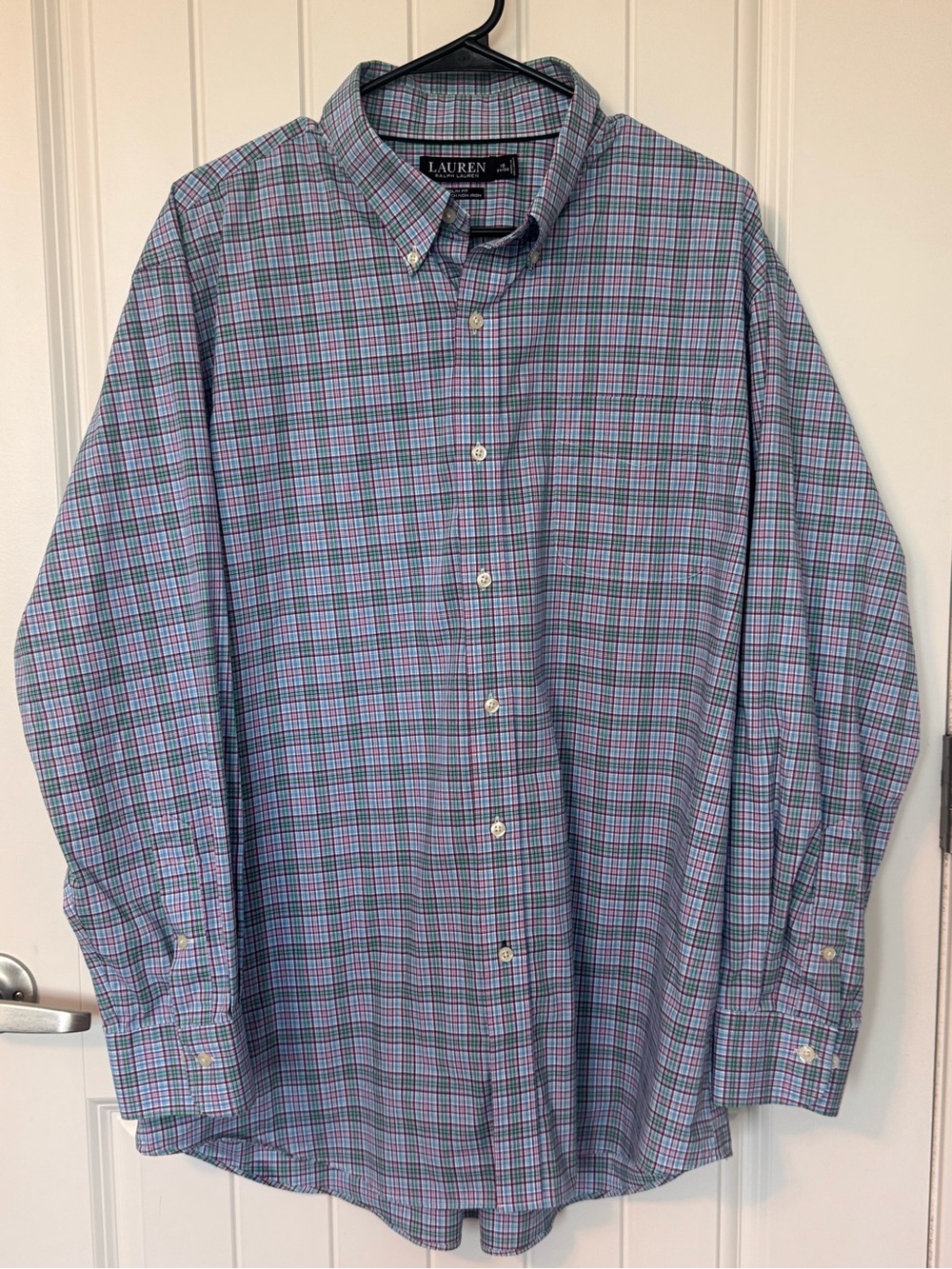 Lauren Ralph Lauren Men's 18 34/35 Slim Fit Plaid Stretch Shirt